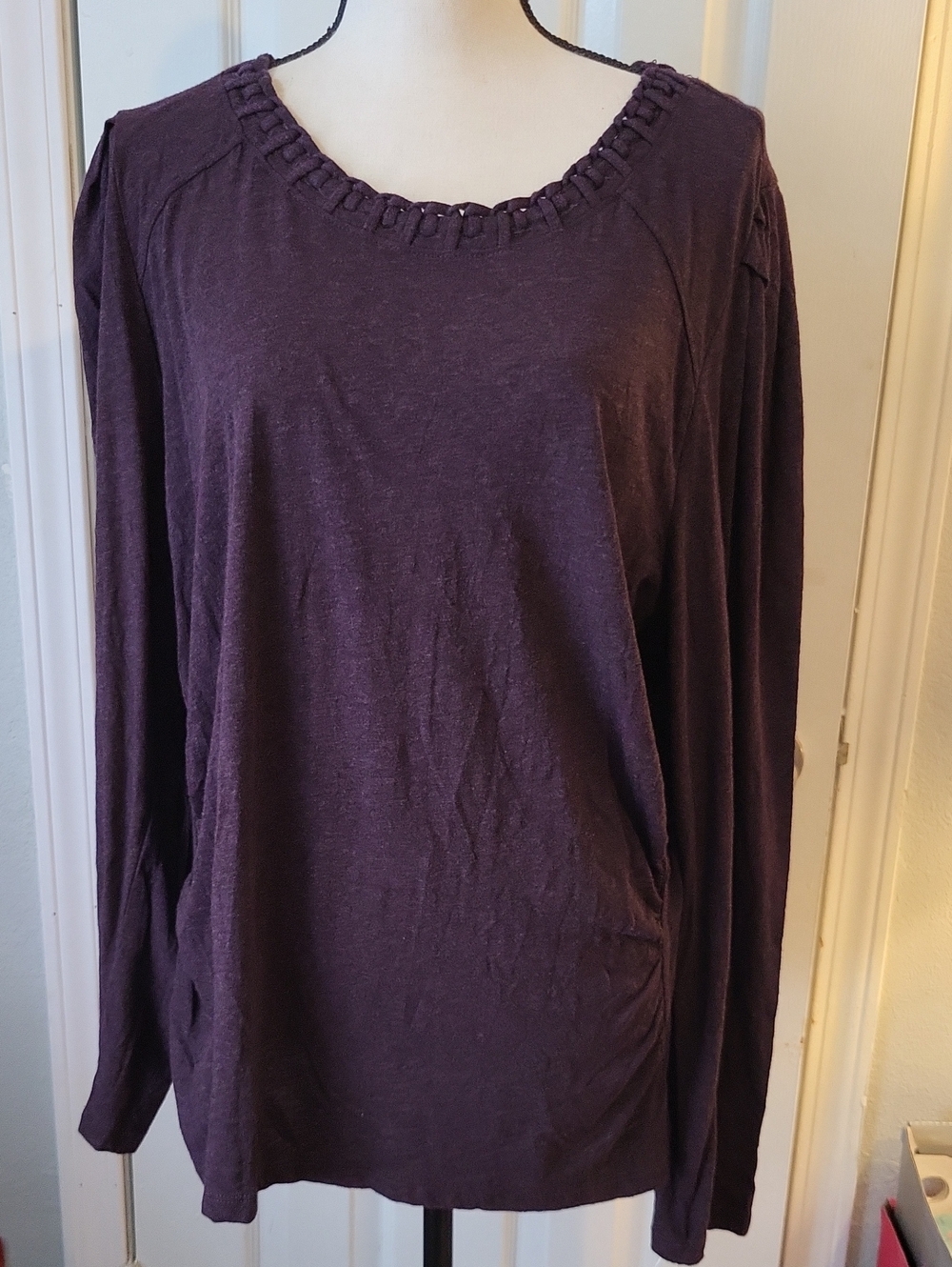 Democracy Long Sleeve Scoop Neck Top - Plum